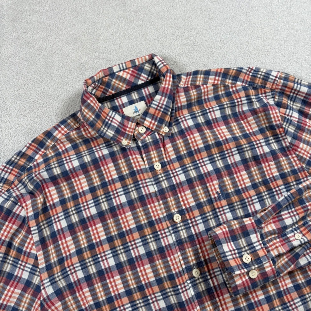 Johnnie-O Hangin Out Mens Medium Plaid Button Down Shirt Blue Red Cotton